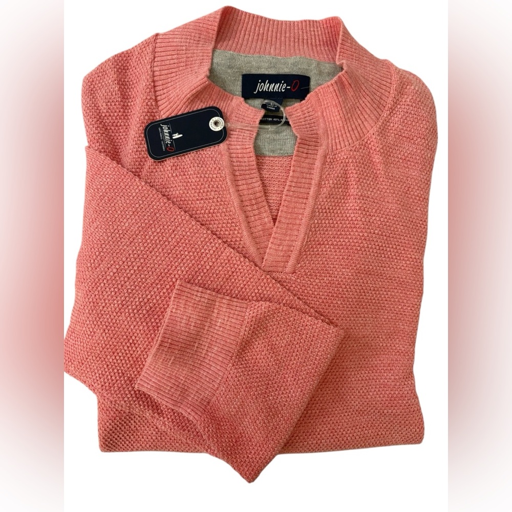 NWT johnnie-O Men's Belmore V Neck Sweater Confetti Pink Size Large